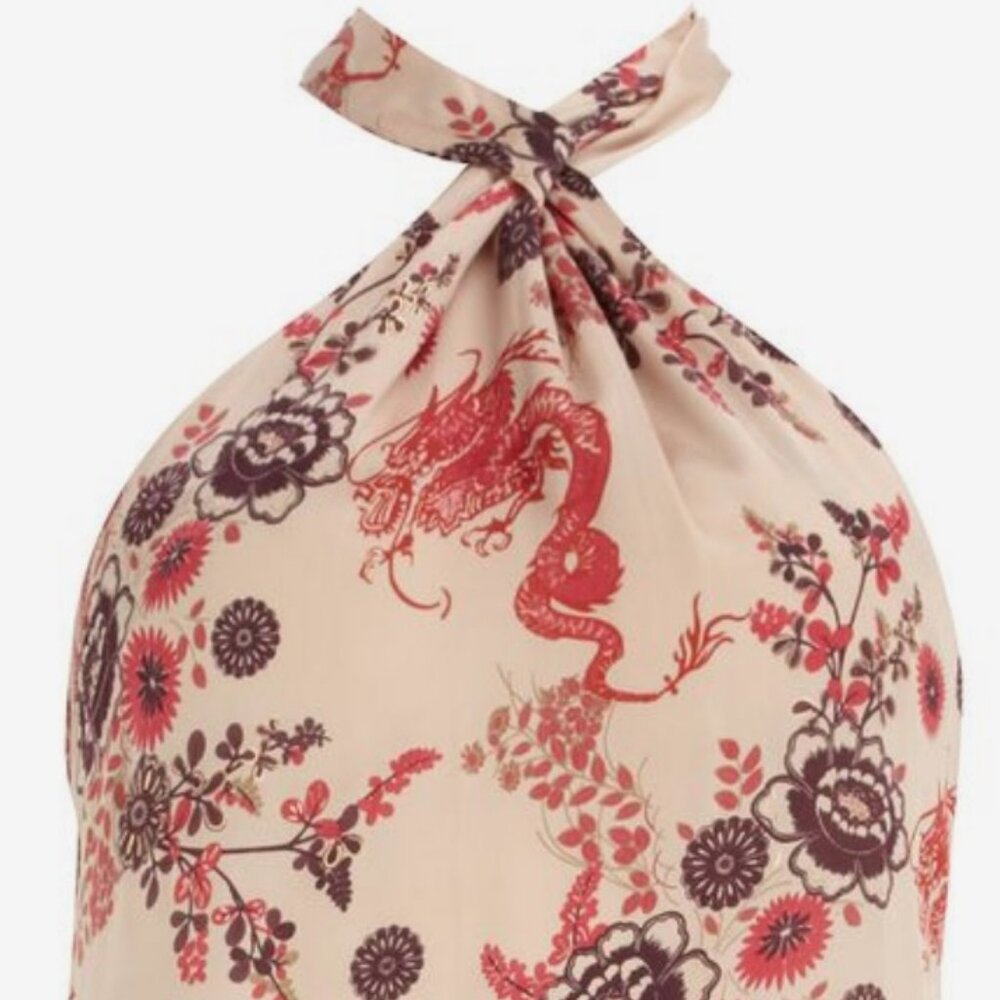 Dorothy Perkins Halter Top - Champagne Pink Purple Dragon and Flowers Print